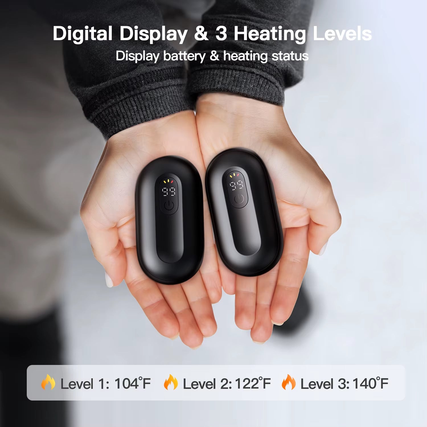 Hand Warmers Rechargeable 2 Pack Magnetic Electric Hand Warmer with Digital Display for Outdoor Sports&Christmas Gifts
